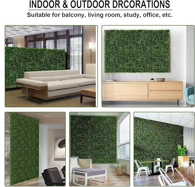 TOPDEEP 12 Pieces 24"x 16" Artificial Boxwood Panel, Grass Wall Panel, Boxwood Hedge Wall Panels UV Protected Suitable for Artificial Green Wall Decor, Fence Garden Wedding Backyard Decor
