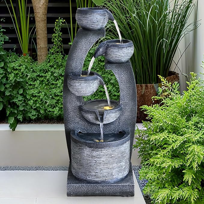 Qingyinge 33' H Modern Outdoor Fountain Resin Outdoor Garden Fountains with Contemporary Design LED Light for Garden, Patio, Deck, Porch, Backyard and Home Art Decor