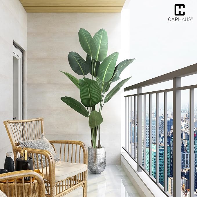 CAPHAUS 7FT Artificial Bird of Paradise Tree, UV Resistant Potted Fake Plant with Dried Moss for Indoor Outdoor Use, Realistic Large Floor Plant for Home Office Decor, No Maintenance