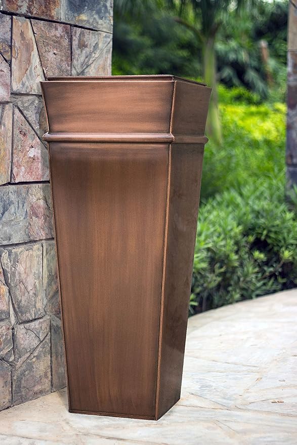 H Potter Tall Copper Planter 33 Inch Indoor Outdoor – Antique Copper Stainless Steel Floor Planter with Insert & Drainage – Large Entryway Patio Porch Flower Pot