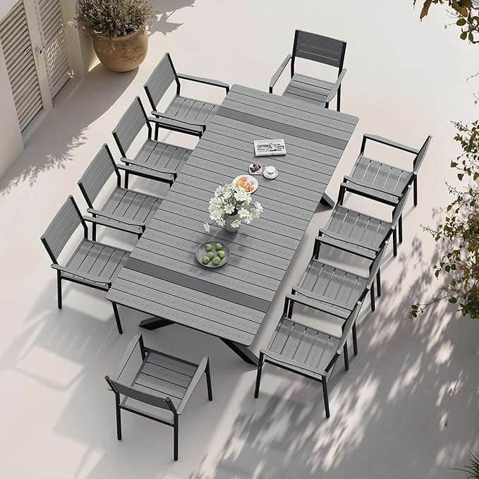 Pellebant Stackable Outdoor Dining Chairs Set of 6, Aluminum Patio Chairs with Arms, All-Weather for Garden, Lawn, Deck, Porch and Yard, Gray
