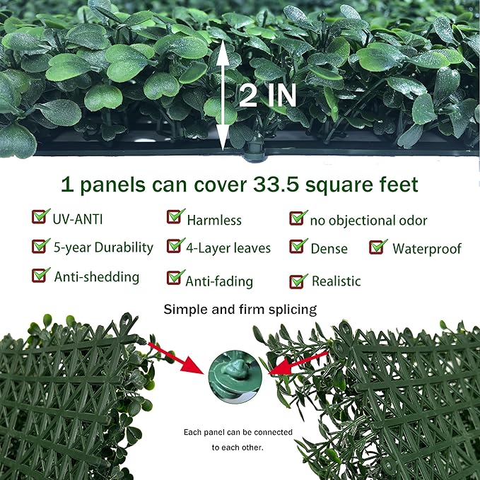 ODTORY Artificial Boxwood Roll Panels:40 X 120 in(33.5 sqft) UV-Anti More Dense Greenery Grass Wall Backdrop Panels for Indoor Outdoor Green Home Decor & Ivy Fence Covering Privacy