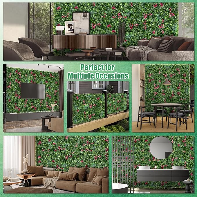 Yangrass Artificial Boxwood Wall Panels, 20''x20'' 16pcs Grass Wall Panels with Mint Plant Leaves, Greenery Backdrop Privacy Screen with UV Protection, Green Grass Wall for Garden Indoor Outdoor Decor