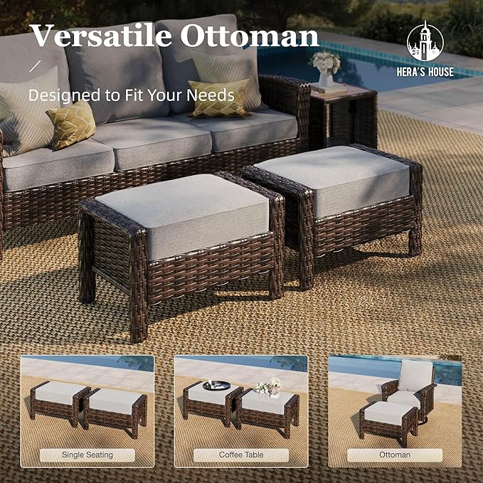 HERA'S HOUSE Gray Patio Furniture Set, Outdoor Sectional Seating Furniture, 35" High Back Swivel Wicker Chairs with 5.5" Thick Cushions, 6-Piece Patio Conversation Sofa Sets for Deck Lawn Backyard