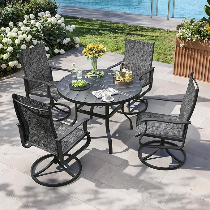 Patio Swivel Chairs Set of 4, Outdoor Dining Chairs with High Back, 360° Swivel Rocker Chair in All-Weather Textilene & Metal Frame for Garden, Porch, Backyard, Balcony(Dark Grey)