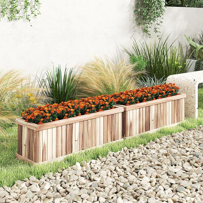 Giantex Acacia Wood Raised Garden Bed Set of 2, Rectangular Planter Box w/Drainage Gaps, Raised Bed for Growing Vegetable, Herb, Fruit, Outdoor Plant Container for Backyard, Lawn, 36"x12"x12"
