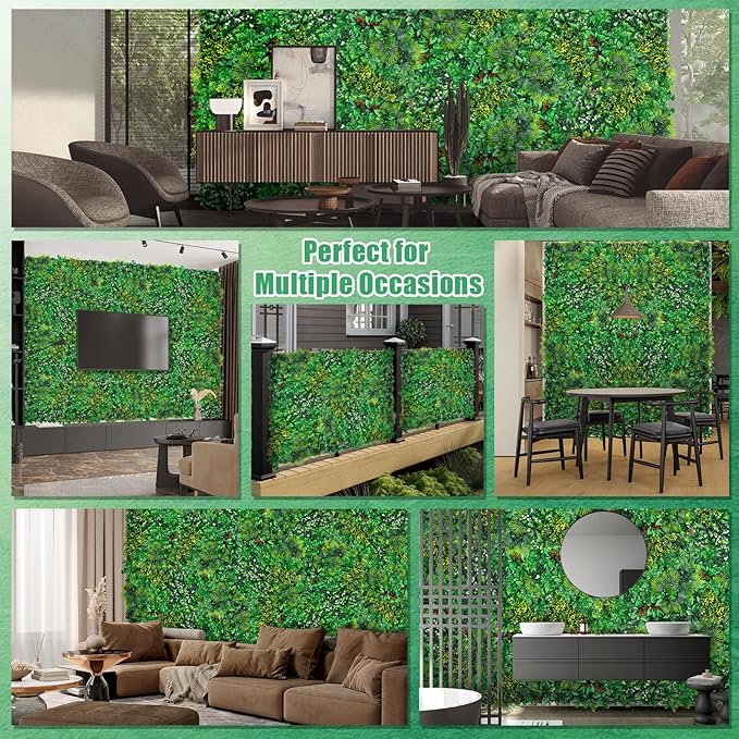 Yangrass Artificial Grass Wall Panels, 20''x20'' 6pcs Boxwood Wall Panels with Tropical Leaves, Faux Greenery Privacy Fence Screen, Grass Backdrop for Outdoor Indoor Garden Birthday Wedding Decor