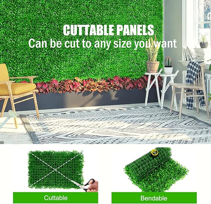 TOPDEEP 24PCS Boxwood Panels, 24"x16" Artificial Boxwood Hedge Panels, Grass Wall Panels, UV Protected Suitable for Garden, Fence, Backyard Wall Decoration