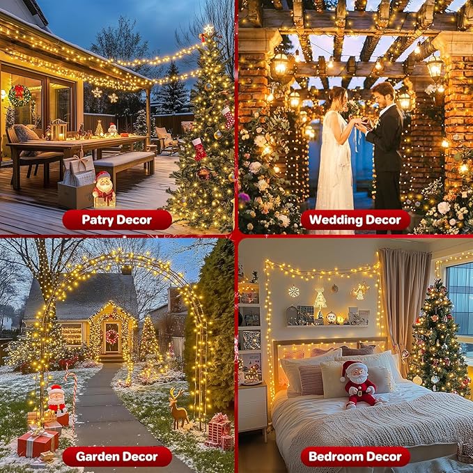 264FT 800 LED Christmas Lights, Twinkle Xmas Lights with 8 Modes and Timer, Outdoor Waterproof Christmas Tree Lights for Room Bedroom Wedding Party Holiday Decorations, Warm White