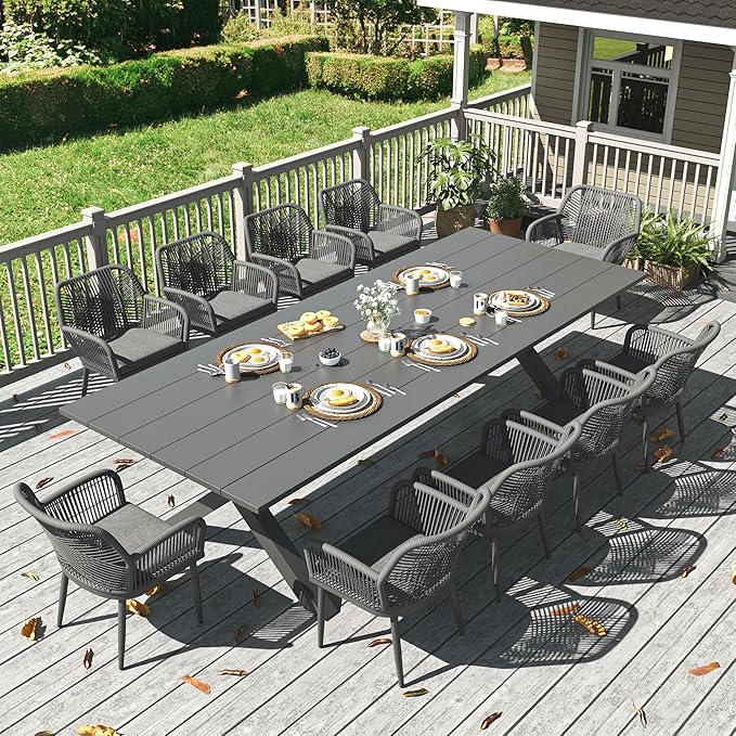 LayinSun Outdoor Dining Set for 10, 11 Pieces Patio Furniture Sets with Aluminum Dining Table and Rope Weave Chairs