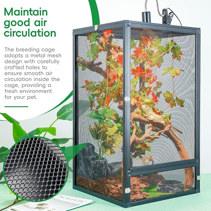 BINANO 33 Gal Detachable and Foldable Reptile Butterfly Cage Terrarium, 360° Observation, Airflow, Interaction in Gecko Tank for Crested Geckos, Leopard Geckos, Chameleons, Bearded Dragons