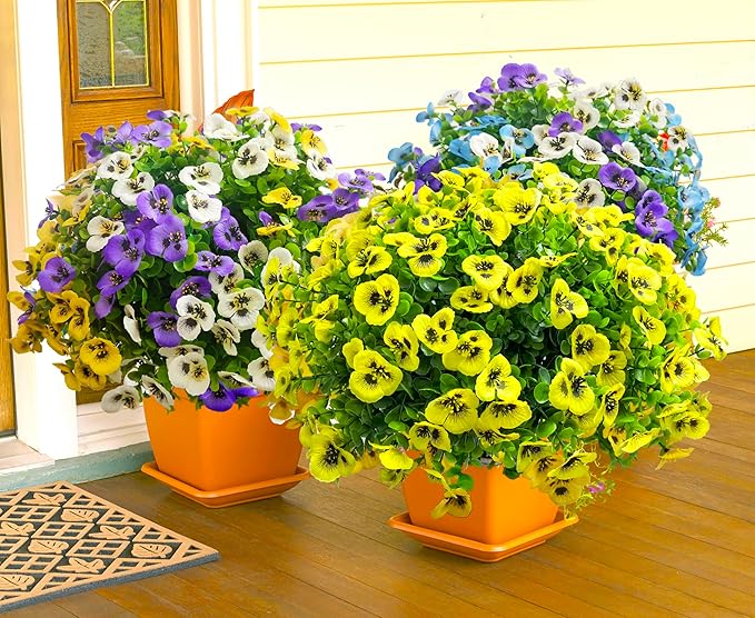 Thinktral Artificial Flowers for Outdoors Fake Plants, 12pcs Fake Flowers Artificial Plants Outdoor UV Resistant,Silk Faux Flowers Shrubs Greenery Plants for Porch Garden Patio Window Box Decor