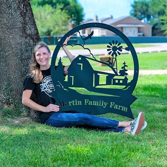 RealSteel Custom Farmhouse Monogram Metal Sign – Personalized Outdoor Family Name Sign – Rustic Farm & Ranch Decor for Entry Roads, Front Gates, Barns, Silos & Stables – Thoughtful Housewarming Gift