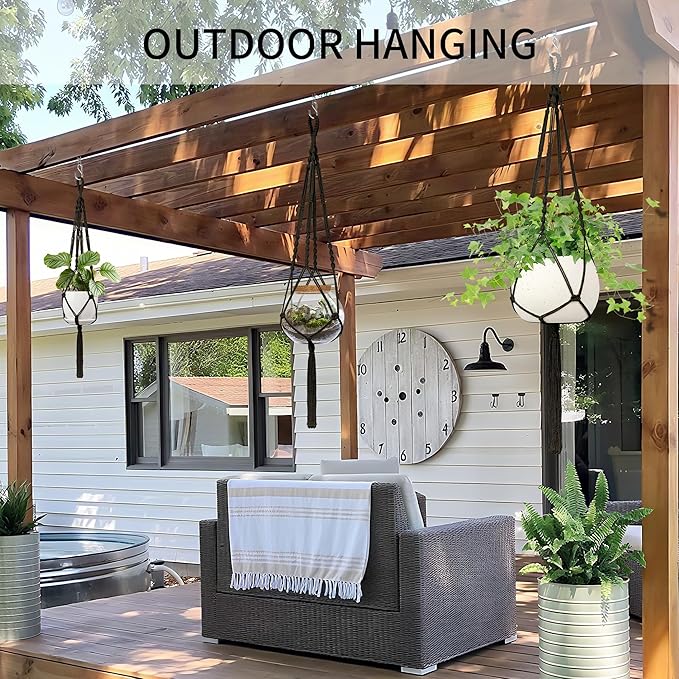 IDEEEPAN Macrame Plant Hanger - Fits 4 to 13 inches Pots for Indoor Outdoor, 34"/41"/46" 3 Sizes Set, Black (POTS NOT Included)