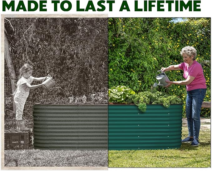 9-in-1 Galvanized Raised Garden Beds Outdoor // 8×2×2.5 ft Modular Planter for Gardening, Vegetables, Flowers // 32" Extra Tall Metal Raised Garden Bed (Dark Green) // Patented Design Planter Box