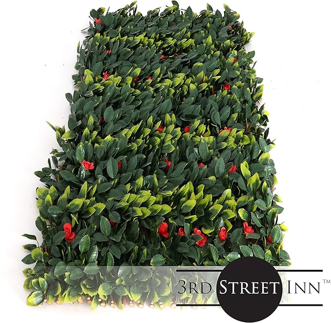 3rd Street Inn™ Leaf Trellis - Bamboo Greenery Panel - Boxwood and Ivy Privacy Fence Substitute - DIY Flexible Fencing (1, Red Rose Rattan)