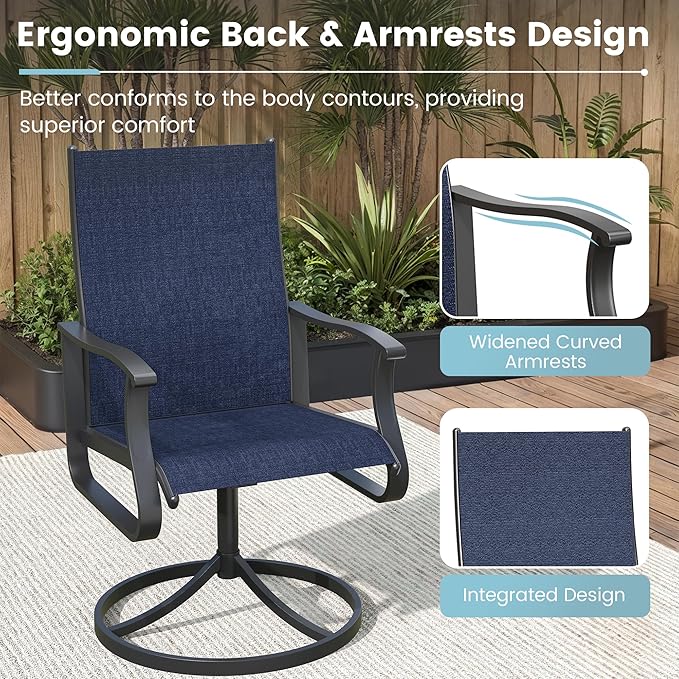 Patio Swivel Chairs Set of 4, Outdoor Dining Chairs with High Back, 360° Swivel Rocker Chair in All-Weather Textilene & Metal Frame for Garden, Porch, Backyard, Balcony(Navy)