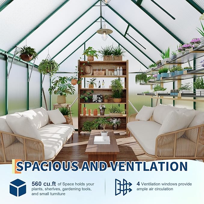 8X10 ft Polycarbonate Greenhouse with Aluminum Frame, Polycarbonate Greenhouse for Outdoors, Greenhouses with Ventilation and Rain Gutter, Aluminum Large Walk-in Greenhouses for Outside