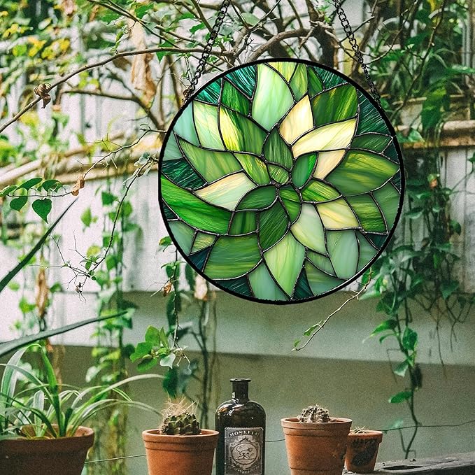 Stained Glass Window Hanging - Ireland Green Suncatcher for Doors Garden Patio Sun Catchers Decor Mother's St. Patrick's Day Birthday for Women Men Mom Nana Friend 9.8 in