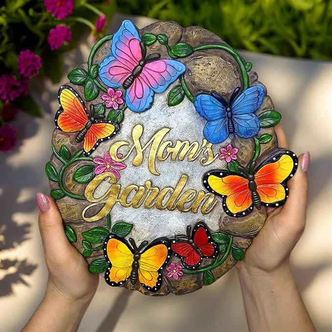 OrnamentallyYou Elegant Resin Stepping Stone, Outdoor Garden Pathway Decoration (Garden with Butterflies Stepping Stone, 9.5" Decorative Outdoor Decoration)