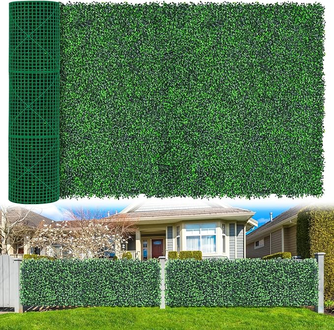 Yangrass Boxwood Roll Panels, 48"x140" Artificial Ivy Privacy Fence Screen, UV-Anti Faux Boxwood Roll Grass Wall Panels for Garden Patio Balcony Privacy