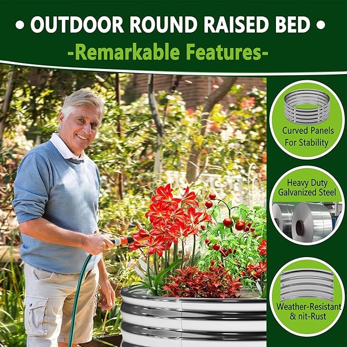 3PCS 4x4x1FT Galvanized Raised Garden Bed Kit,Vegetable Boxes-Round Metal Flower Box,Large Planter Raised Beds Outdoor Garden for Planting,Fruit,Herb-Silver