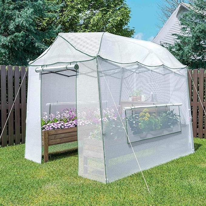 11 x 8.5 x 7.5 FT Walk-in Greenhouse, Portable Pop-up Greenhouse for Indoor Outdoor, Plant Garden Green House with Zippered Doors, Screen Windows, Heavy Duty Frame and Durable PE Cover