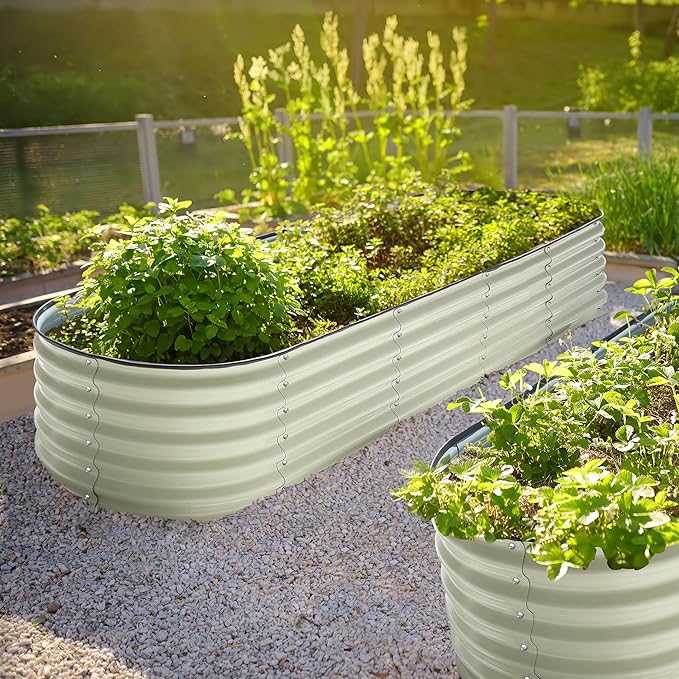 BlueWish 8x2x1.4FT Galvanized Raised Garden Bed, 17" H Raised Bed Outdoor for Plants, 9 in 1 Raised Garden Bed Kit, Metal Planter Box for Vegetables Flowers, Beige