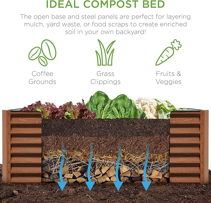 Best Choice Products 6x3x2ft Outdoor Metal Raised Garden Bed, Deep Root Box Planter for Vegetables, Flowers, Herbs, and Succulents w/ 269 Gallon Capacity - Wood Grain