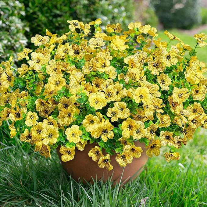 florisso Artificial Fake Fall Yellow Mums Flowers Plants for Outdoor Outside, 12 Bundles Autumn Faux Silk Daisy UV Resistant Realistic for Porch Patio Home Window Box Yard Garden Planter