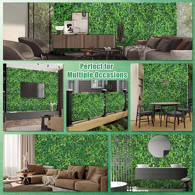 Yangrass 16pcs 20''x20'' Grass Wall Panels, Artificial Hedge Panels Greenery Wall, UV Protected Faux Grass Backdrop Privacy Fence Screen, Greenery Wall for Outdoor Indoor Garden Birthday Wedding Decor