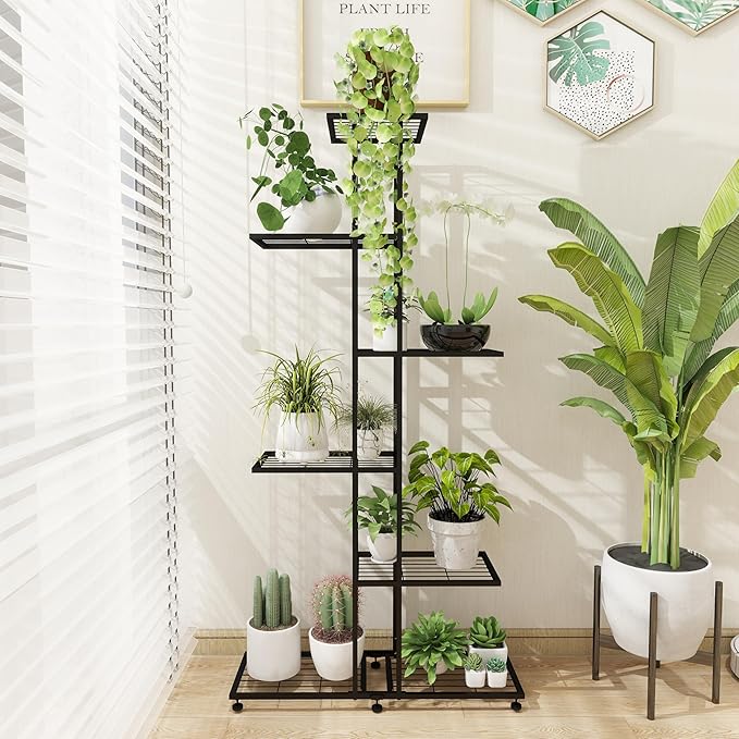 Plant Stand Indoor Outdoor Plant Stands for Patio 6 Tier Tall Plant Stand Metal Flower Shelf Multilayer Flower Holder Modern Black Corner Decoration Racks for Gardern,Balcony,Hallway (6-Tier)