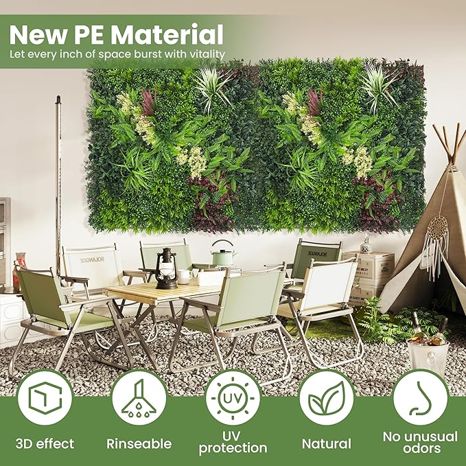 DOPGIB Artificial Grass Wall Boxwood Plant Panel: 20"x20"(6P) UV Resistant Green Leaves Faux for Interior Wall Backdrop,Garden and Indoor Outdoor Wall&Fence Covering Privacy，Party Wall Fence Decor