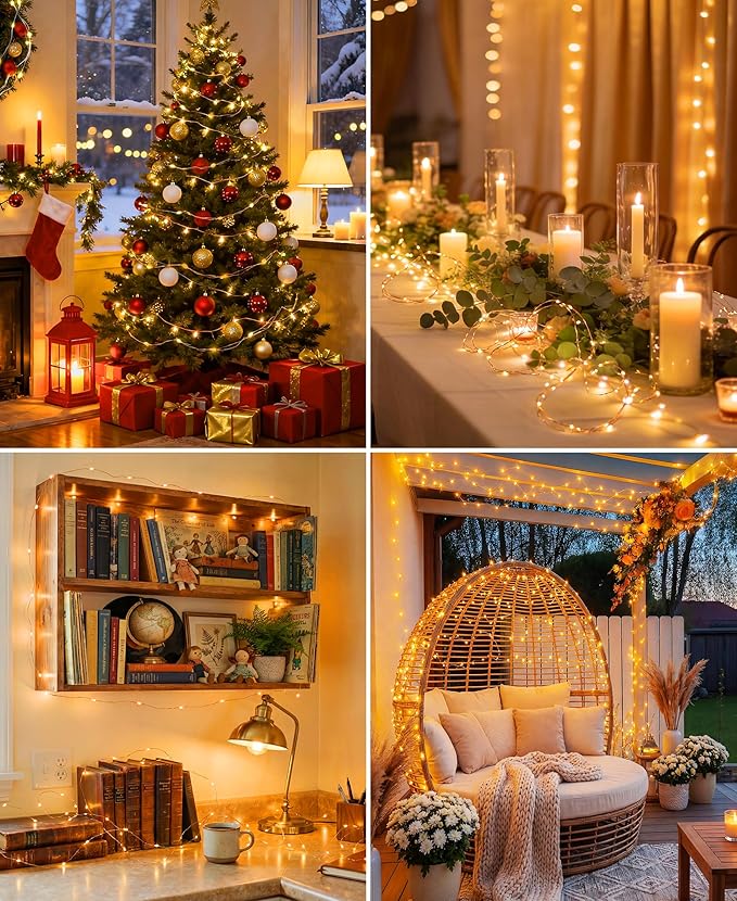 Plug-in Fairy Lights, 33 Ft 100 LED String Light with Remote, 8 Modes, Timer and Dimming Twinkle Lights for Indoor, Bedroom, Party, Decoration, Holiday, Warm White