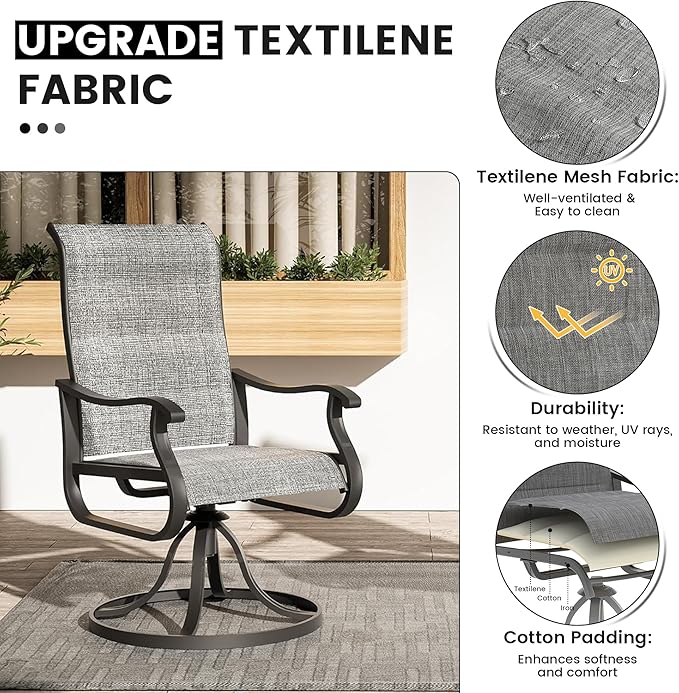 Patio Swivel Chairs Set of 4, Outdoor Dining Chairs with High Back, All-Weather Swivel Rocker Chair for Lawn, Porch or Garden (Padded Dark Grey)