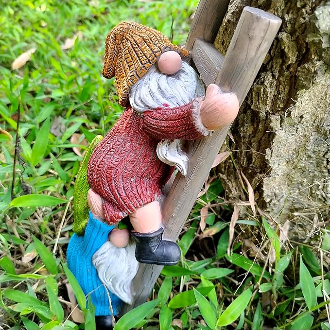 Climbing Ladder Gnomes Tree Faces Decor Outdoor for Yard Cute Gnome Garden Statue Art Resin Dwarf Sculpture for Yard Outdoor Decoration Ornaments