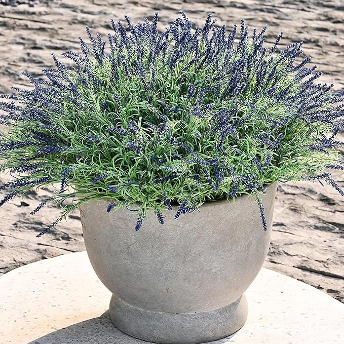 HIFORESTAR UV-Resistant Artificial Lavender Flowers – Certified Fade-Proof Outdoor Decor – Realistic Purple Fake Plants for Patio, Garden, and Landscaping (UV Resistant Dark Purple Lavender)