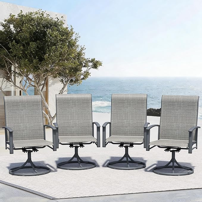 Outdoor Swivel Dining Chair Set of 4, All Weather Patio Dining Chair with Textilene High Back and Metal Frame for Backyard, Lawn Garde and Deck, Grey