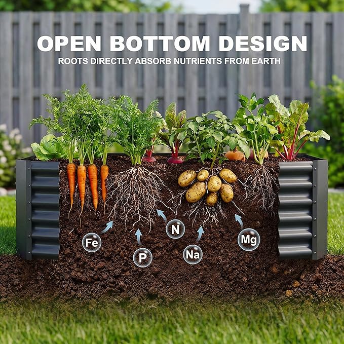 AHEONLAR 2 Pack 8×4×1.5ft Galvanized Raised Garden Beds Outdoor, Rectangle Sturdy and Durable Planter Boxes for Vegetables, Fruits, Flowers and Plants, Easy Assembly, Grey