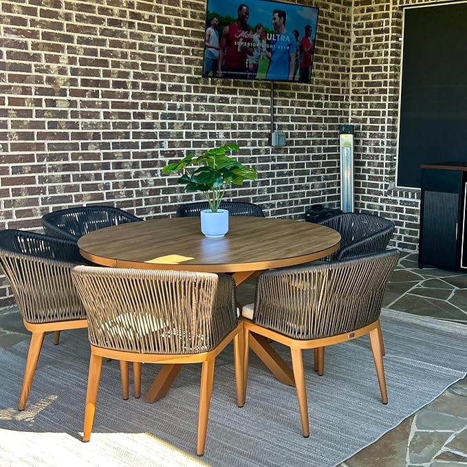 PURPLE LEAF 2 Pieces Outdoor Dining Chair All-Weather Wicker Aluminum Frame Patio Dining Chair for Lawn Garden Backyard Deck with Cushion, Deep Teak Armchair