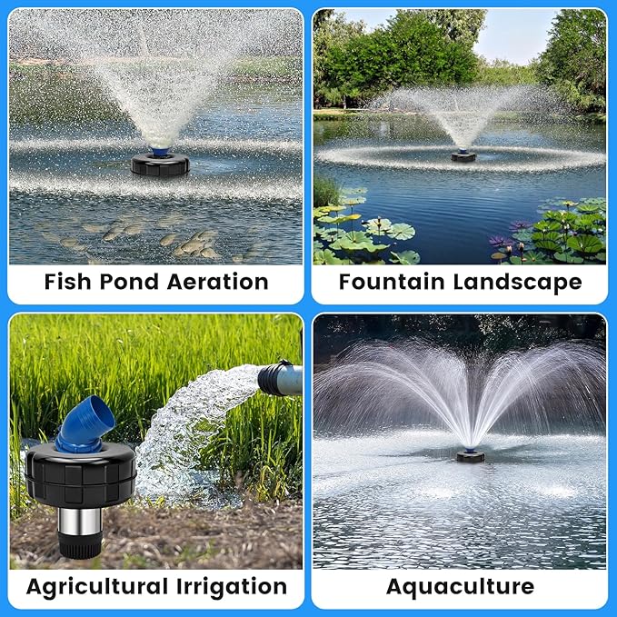 15000 GPH Pond Fountain Aerator,750W(1HP) Floating Fountain with Stainless Steel Body,Automatic Pond Pump with Timer&100FT Power Cord&2 Adapters&Ropes Pond Aerators for Outdoor Ponds&Lakes
