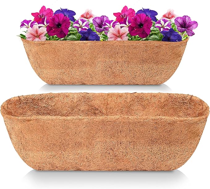 36 Inches Trough Coco Liner Replacement for Plant Hanging Basket, 2 Pcs Thick Coconut Fiber Liners for Garden Flowers Planter, Window Flower Box, Vegetables Pot