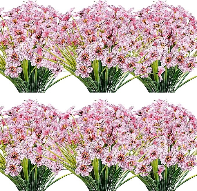 JEMONG 20 Bundles Artificial Flowers Outdoor UV Resistant Fake Flowers No Fade Faux Plastic Plants Garden Porch Window Box Decorating(Pink)…