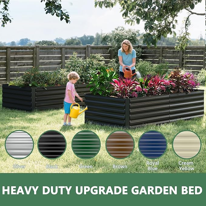 FOOWIN 8x4x2ft Galvanized Raised Garden Bed, Planter Raised Garden Boxes Outdoor, Large Metal Raised Beds for Gardening, Garden Bed for Vegetables, Flowers, Herb,478 Gallon Capacity, Black