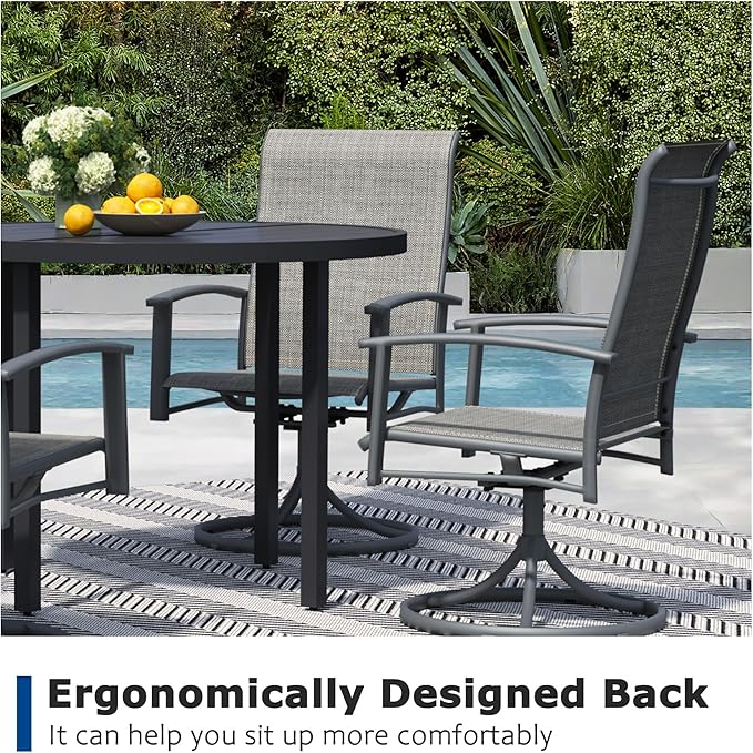 5 Pieces Outdoor Table and Chairs for 4, 42" Black Round Table with 4 Grey Swivel Chairs, Patio Set with Swivel Chair, Garden Tables for Outdoor, Patio Dining Set for Lawn Backyard Poolside
