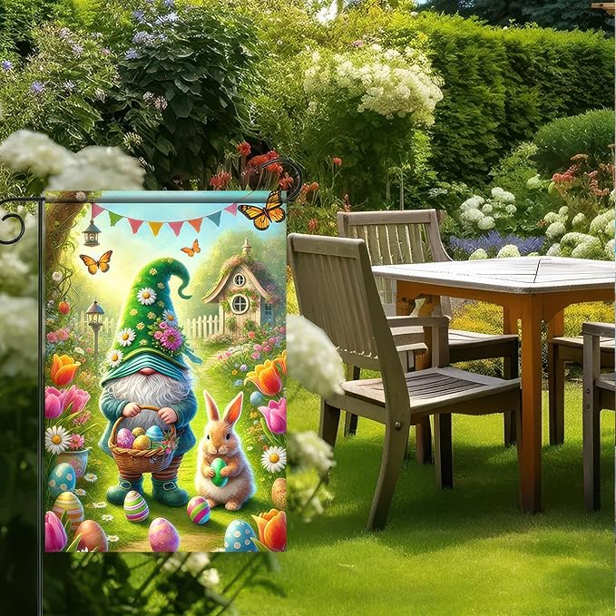 Easter Garden Flag 12x18 Inch Double Sided Happy Easter Eggs Outdoor Decoration Yard Flag Cute Dwarf Rabbit Garden Flag Welcome Easter Outdoor Decoration Spring Farmhouse Holiday