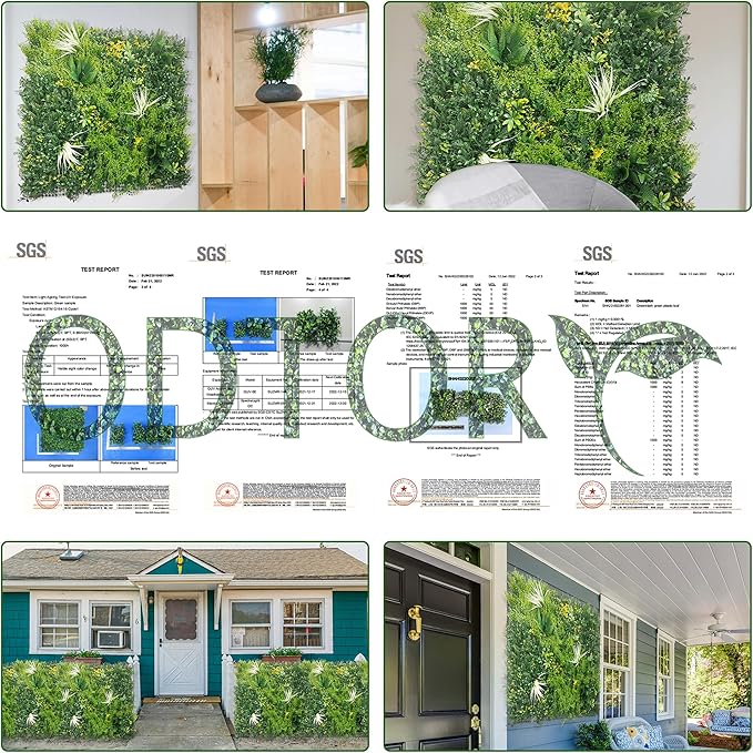 ODTORY Artificial Grass Wall Boxwood Panels: 40" x 40" (11.5 sqft) Greenery Ivy Privacy Fence Faux Backdrop with UV Protection Vine Leaf Hedge for Garden Covering Privacy, Home Decor