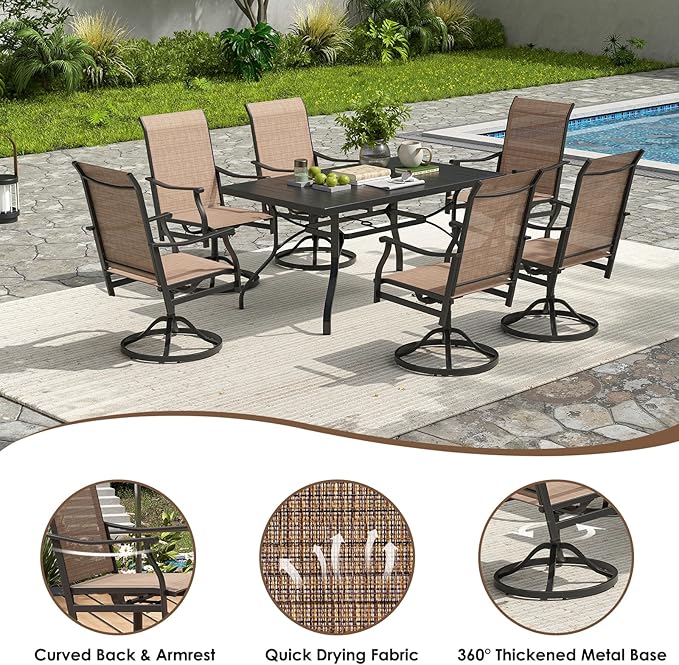 Soohow Swivel Outdoor Dining Chairs Set of 6, Patio Swivel Dining Chair with Textilene Fabric, Outdoor Metal Armchair All Weather Resistant, Ergonomic Comfort, Perfect for Patio, Backyard, Balcony