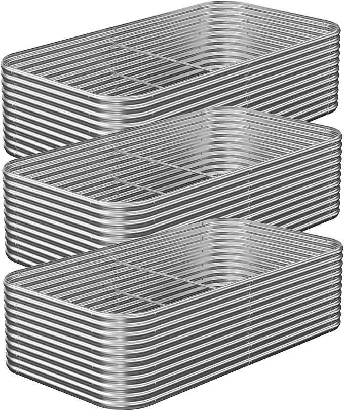 3 Pack Tall 4x2FT Corrugated Galvanized Steel Raised Garden Bed Outdoor, Metal Above Ground Garden Bed for Vegetables and Flowers, Raised Beds for Gardening