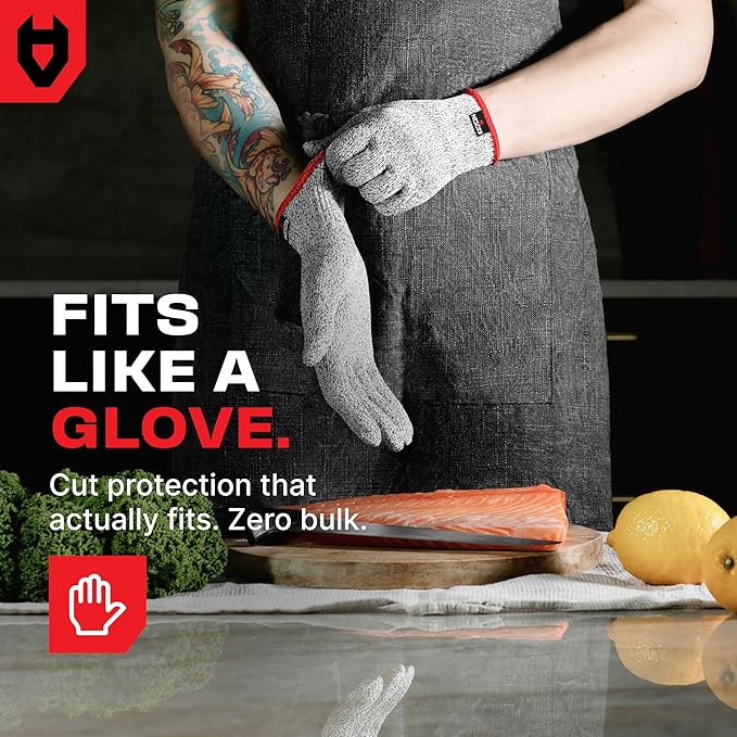 NoCry Premium Cut Resistant Gloves Food Grade for Kitchen — Superior Comfort and Dexterity; Level 5 Protection - Small, Original (Grey), 3 pack